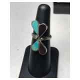 Silver Zuni turquoise black onyx ring size 5.