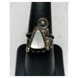 Silver Navajo mother of pearl ring size 6