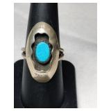 Silver Navajo shadow box turquoise ring size 7