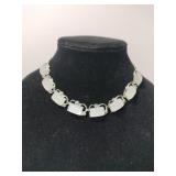 Silver tone white 'moonglow' lucite choker