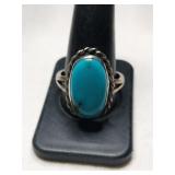 Silver native American blue turquoise ring size