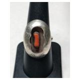 Silver Navajo shadow box colal ring size 7