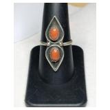 Silver Navajo Coral teardrop shape ring size 8.