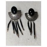 Silver black onyx dangle earrings (missing