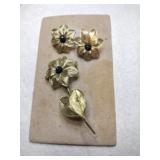 West Germany goldtone spun wire flower brooch