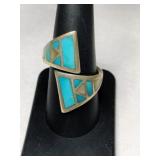 Silver zuni adjustable turquoise ring size 8 .5