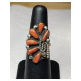 Silver Navajo Coral cluster ring size 6