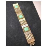 Gold tone  faux green turquoise mesh bracelet