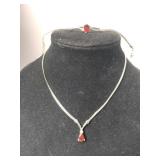 Silver tone red rhinestone necklace bracelet