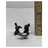 Miniature pewter dog, rabbit, and shiny elephant