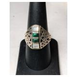 Silver turquoise /mother of pearl ring.  Size 8