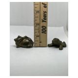 Pair of solid brass frog figurines one marked