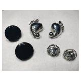 Silvertone and black art deco clip-on earrings