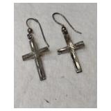 Silver dangle cross earrings  unmarked.    .135oz