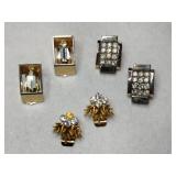 Gold tone clear rhinestone clip-on earrings(