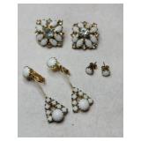 Gold tone white Stone dangle clip-on stud