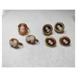 Gold tone Cameo clip-ons earrings and ring
