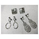 Silvertone clear rhinestone screw back and clip