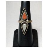 Silver Navajo  MOP and Coral Ring .    Size 6