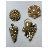 Goldtone faux Pearl brooches