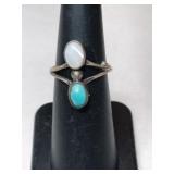 Silver Navajo turquoise/ mop Stone ring    size 5