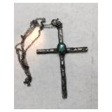 Silver Navajo turquoise cross pendant.   .210oz