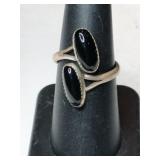 Silver black onyx adjustable ring. Marked