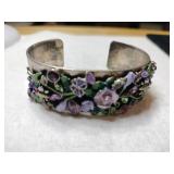 Silver tone enamel flowers cuff  bracelet