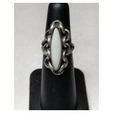 Silver white stone Ring signed Angela  Lee   Size
