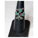 Silver bird turquoise Ring     Size 5.5  .100oz