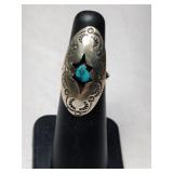 Silver Navajo shadow box turquoise ring  marked