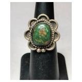 Silver Navajo green turquoise Ring   Size 4.5.