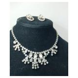 Silvertone clear rhinestone necklace with match
