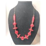 MCM red beaded chunky necklace