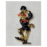 ELLE  clown red and black enamel gold tone brooch