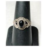 Silver Navajo black onyx Ring marked 925 size 6.5