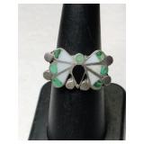 Silver zuni multi colors butterfly Ring size 7.
