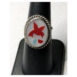 Silver zuni mother of pearl cardinal Ring size 5