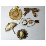 Multi shapes hat, umbrella, bow, hearts brooches