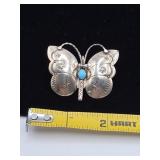 Sterling and Turquoise Butterfly Brooch N Sllago