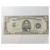 1934 large letter Blue seal Silver certificate $5