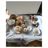 Box of vintage kitchen glass and ceramic items.