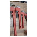 4 China brand pipe wrenches 18, 14,10,&8in