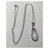 Silver necklace mother of pearl pendant marked