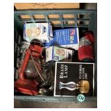 Crate of brass and other kerosene lamps &