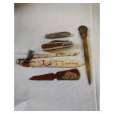 Group of vintage pocket knives and letter