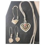 Heart necklace bracelet matching earrings
