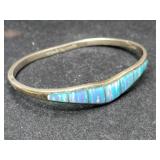 Silver blue Larimar Stone bangle bracelet Marked