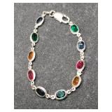 Silver multicolor bracelet Marked 925.    .245oz
