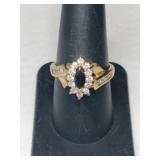 Silver gold tone clear Stone cluster ring marked